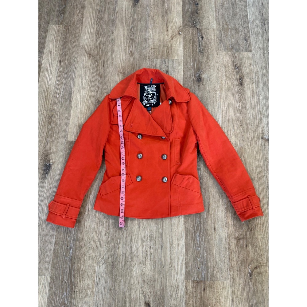Millard Fillmore Double Breasted Pea Coat Jacket Womens M Orange Military Preppy - Picture 7 of 13